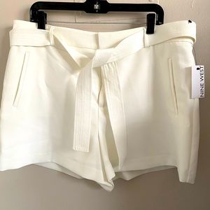 Off White Belted Dress Shorts